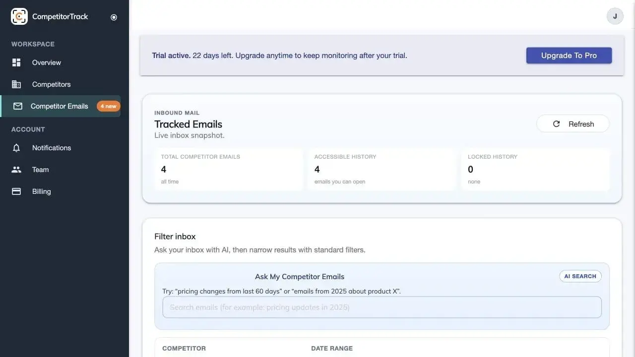 Screenshot 1 of CompetitorTrack