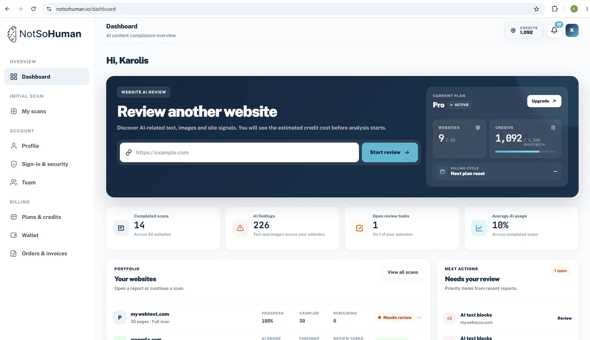 Screenshot 1 of EU AI Act Website Scanner