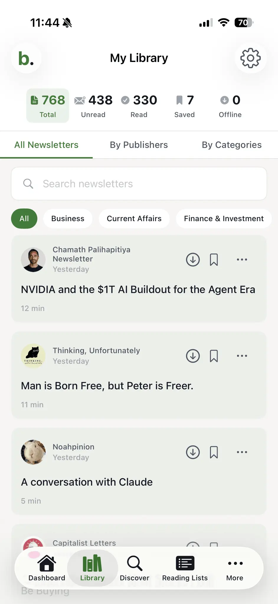 Screenshot 1 of Bilig - Newsletter Reader