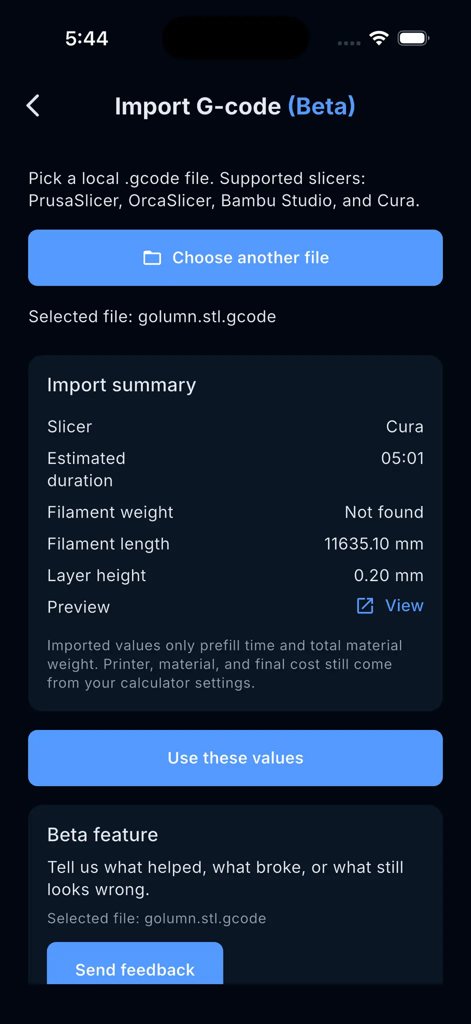 Screenshot 4 of 3D Print Cost Calculator