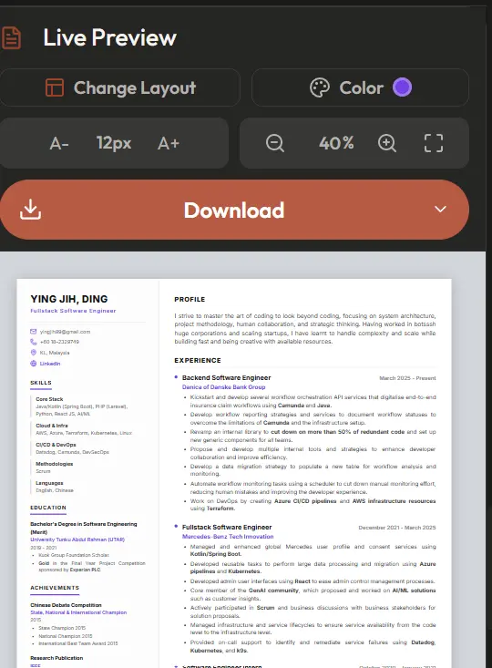 Screenshot 1 of Markdown Resume Builder