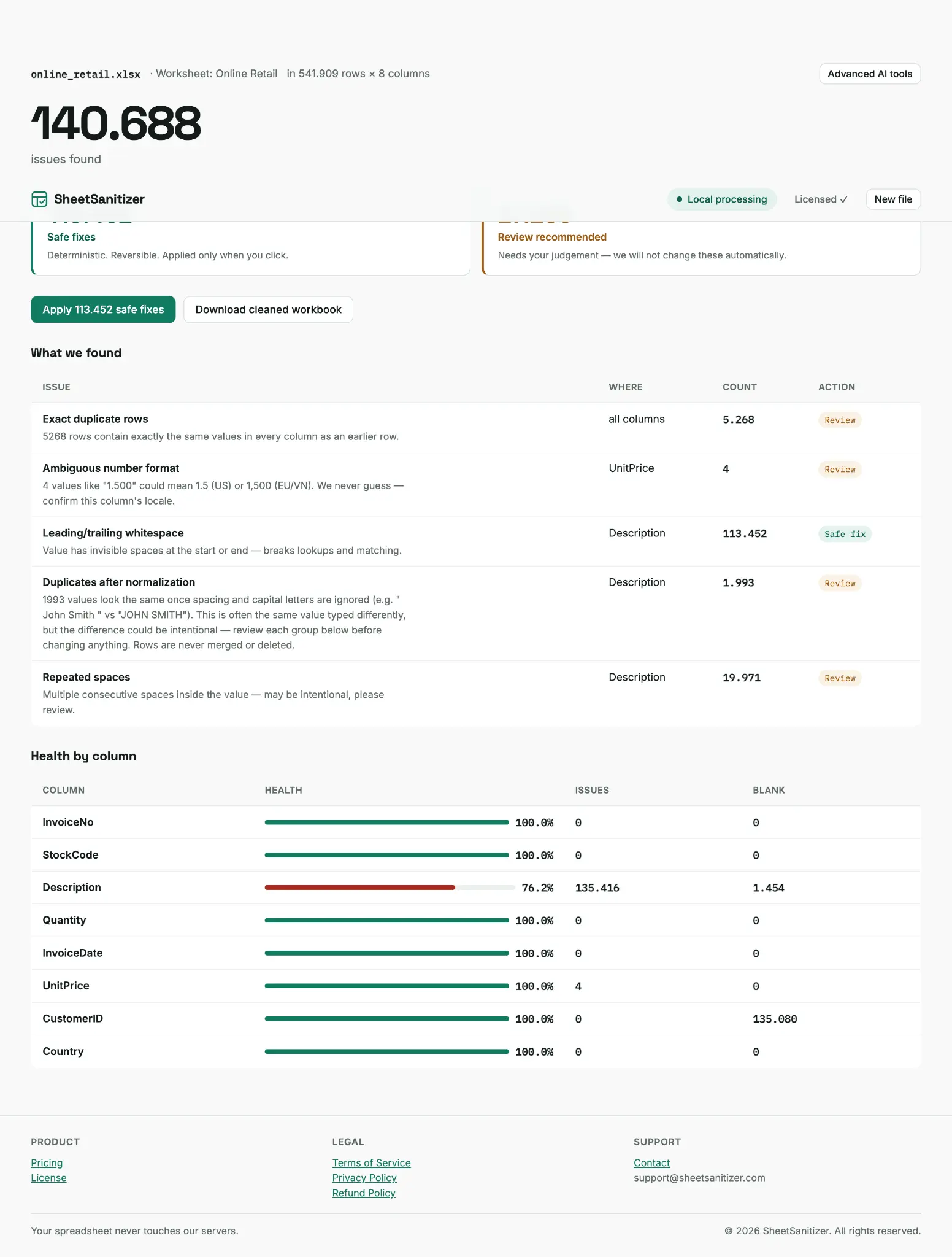 Screenshot 5 of SheetSanitizer