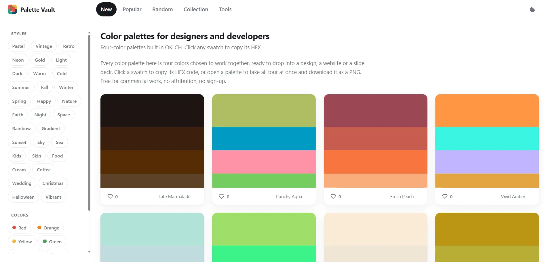 Screenshot 1 of Free Palettes and Hex Codes