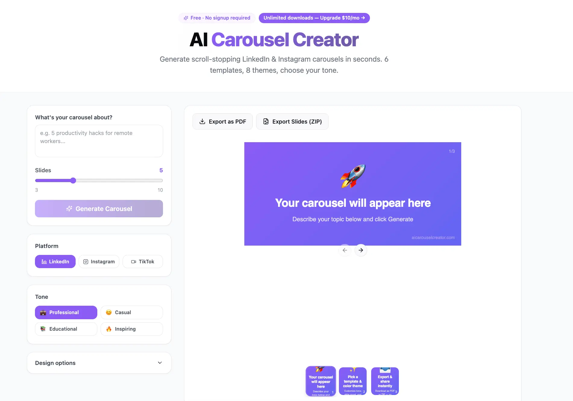 Screenshot 2 of AI Carousel Creator