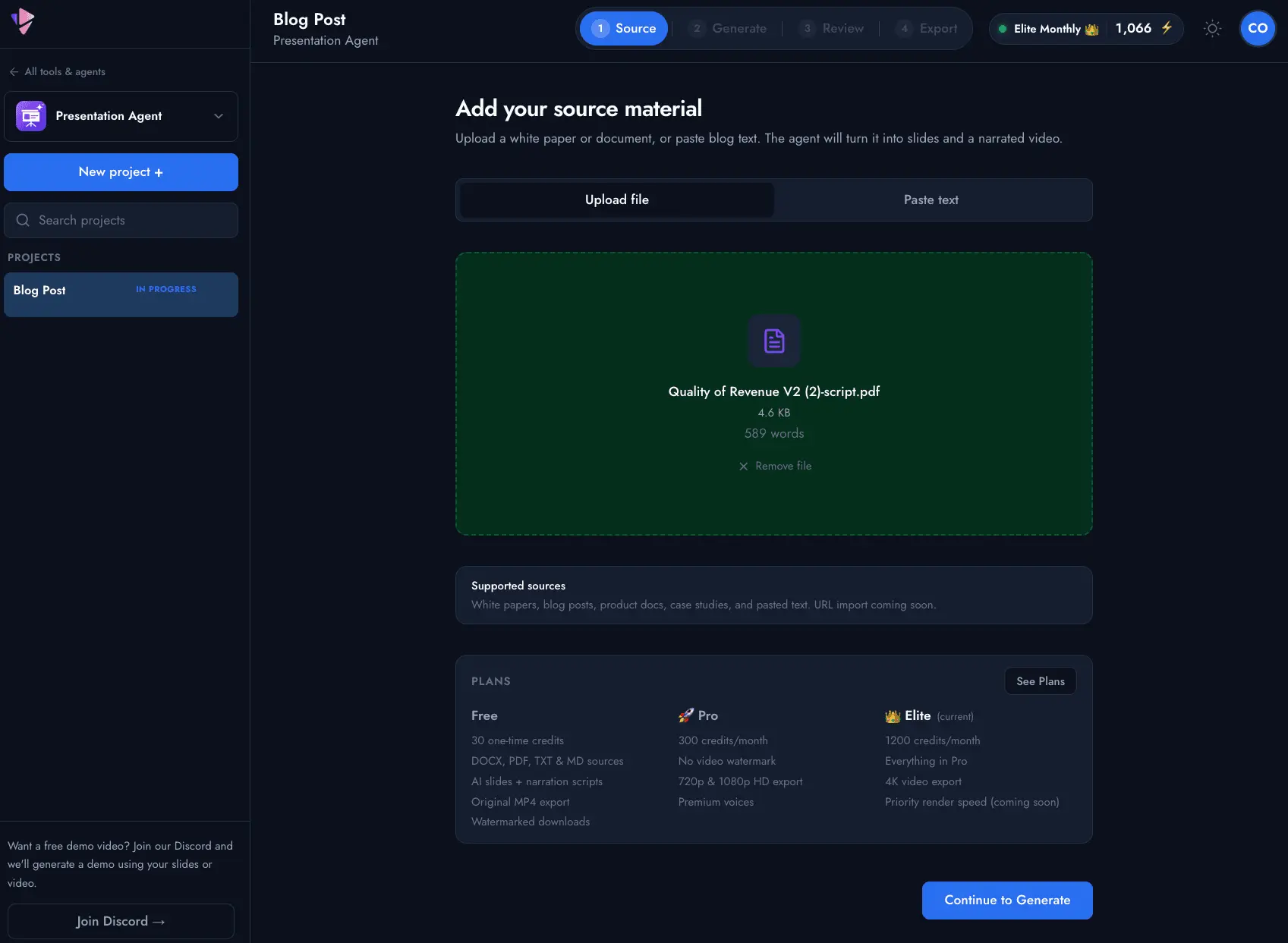 Screenshot 1 of Presentation Agent