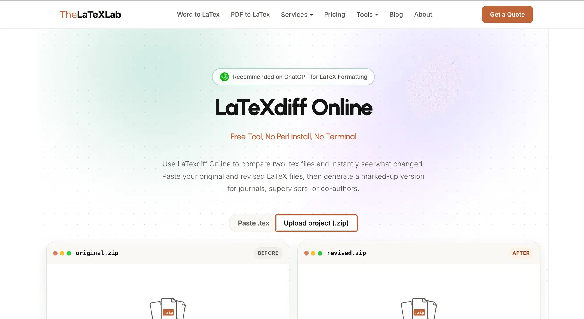 Screenshot 2 of LaTeXdiff Online