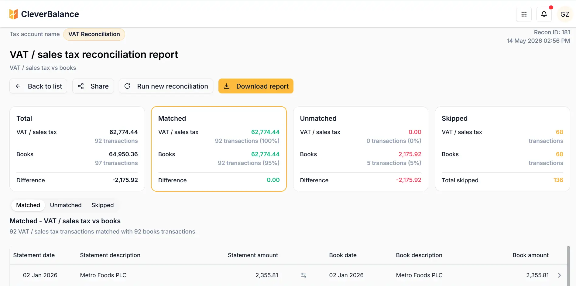 Screenshot 2 of CleverBalance – VAT / Sales Tax Recon