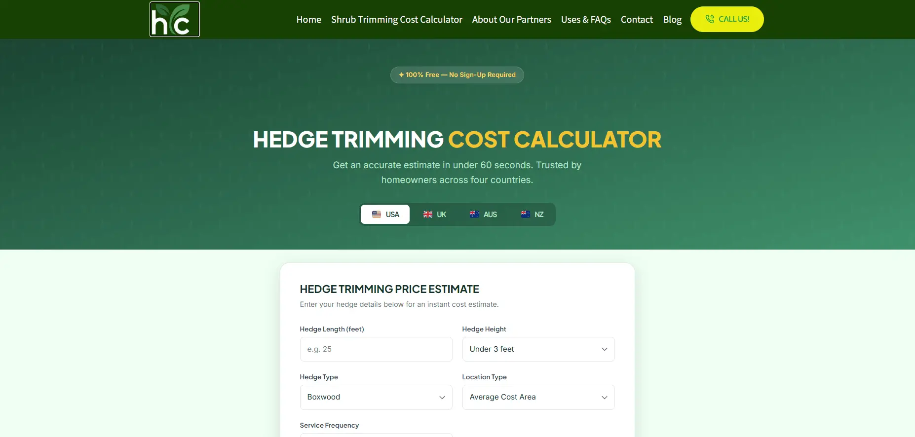 Screenshot 1 of Hedge Trimming Cost Calculator