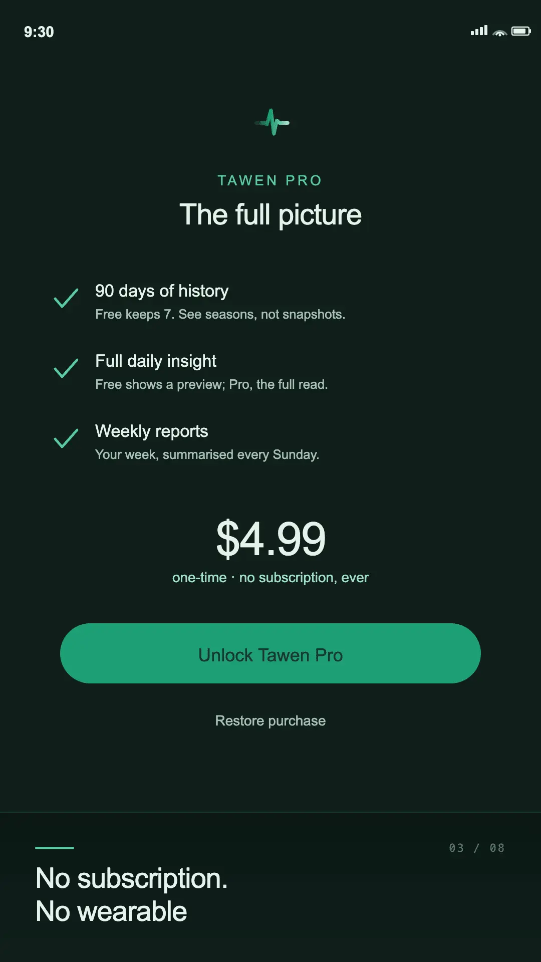 Screenshot 7 of Tawen — On-Device Daily Readiness Score