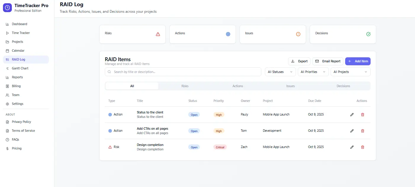 Screenshot 1 of TimeTracker Pro
