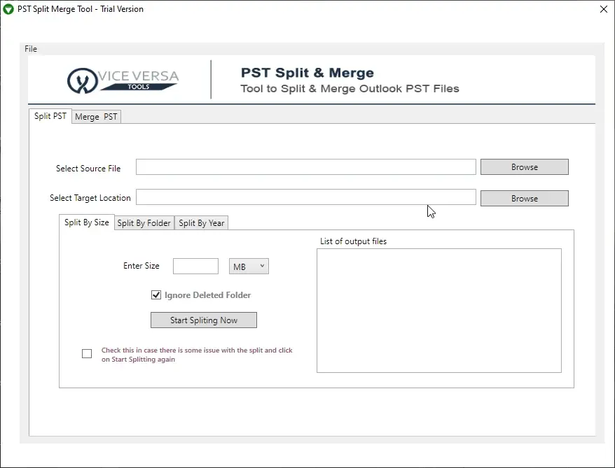Screenshot 1 of ViceVersa PST Split and Merge Software