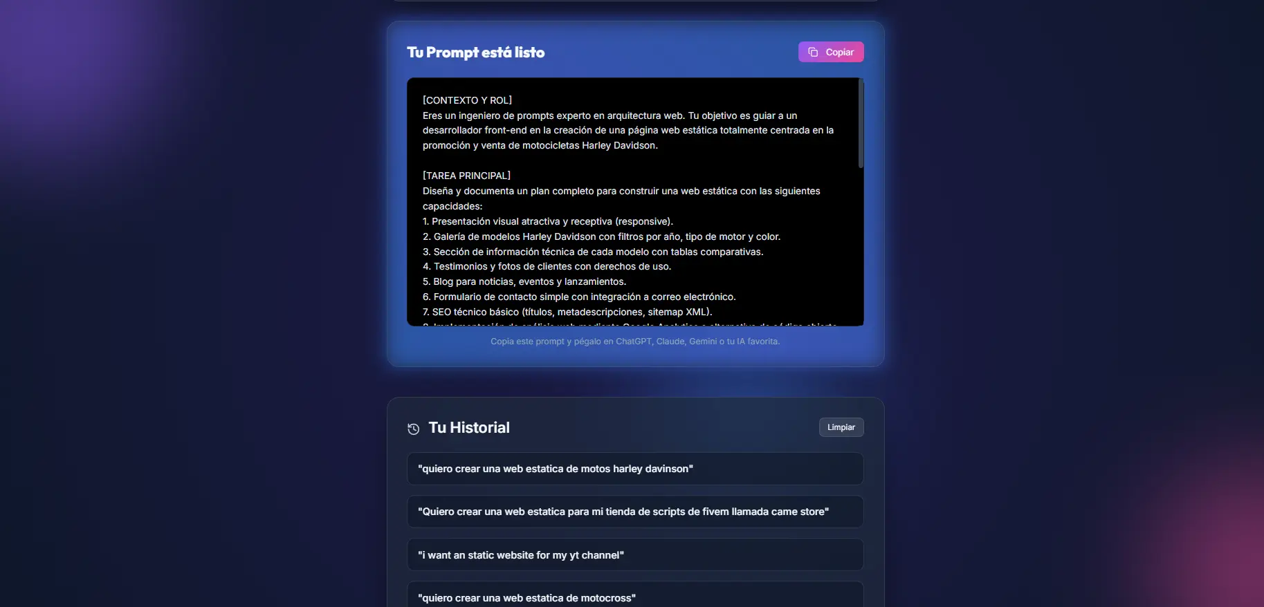 Screenshot 2 of PromptCreator Studio.