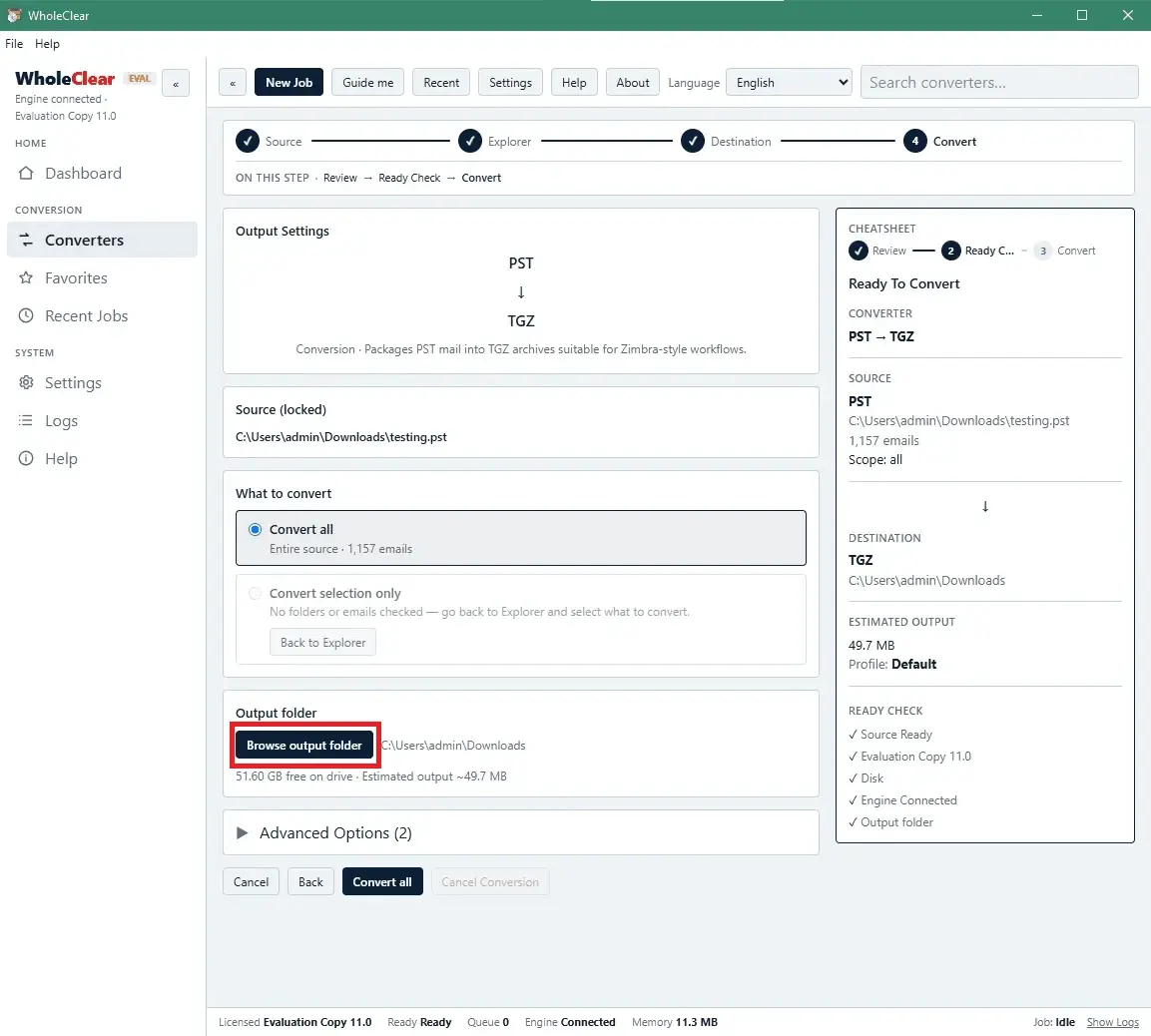 Screenshot 4 of WholeClear PST to TGZ Converter