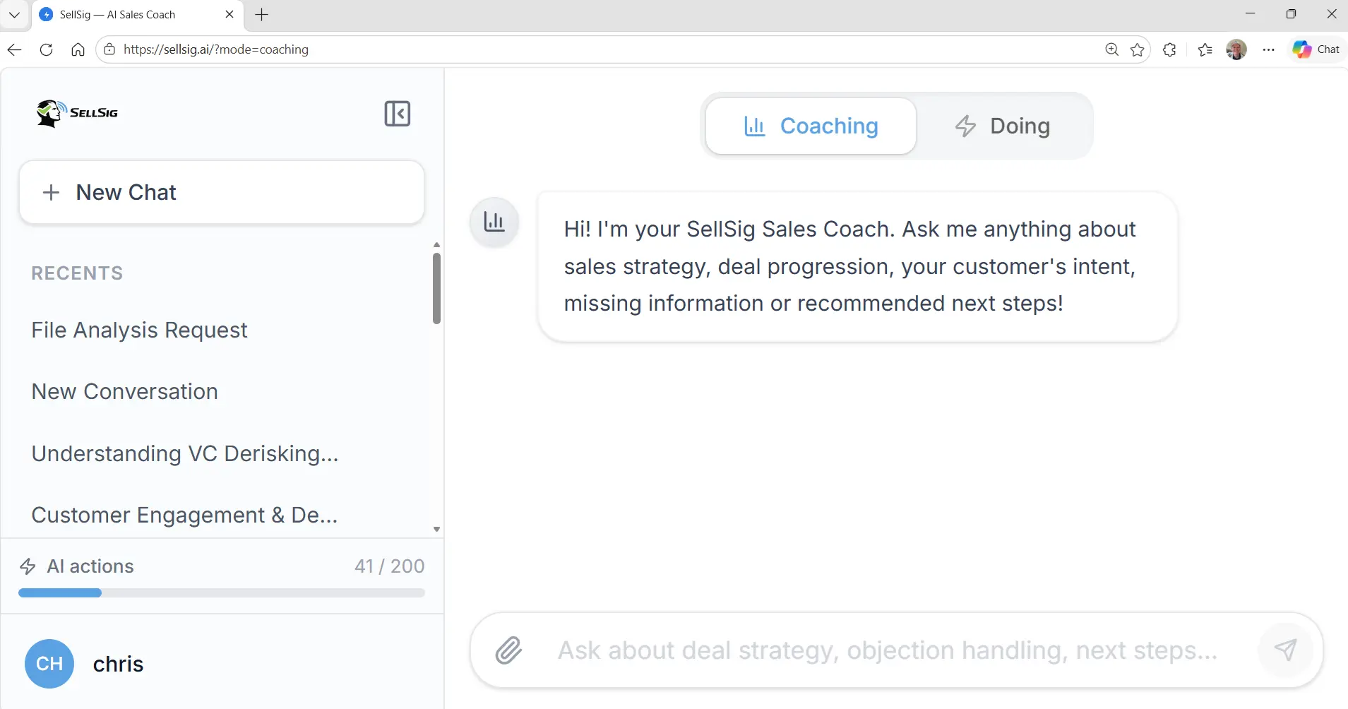 Screenshot 1 of Sellsig AI Sales Coach