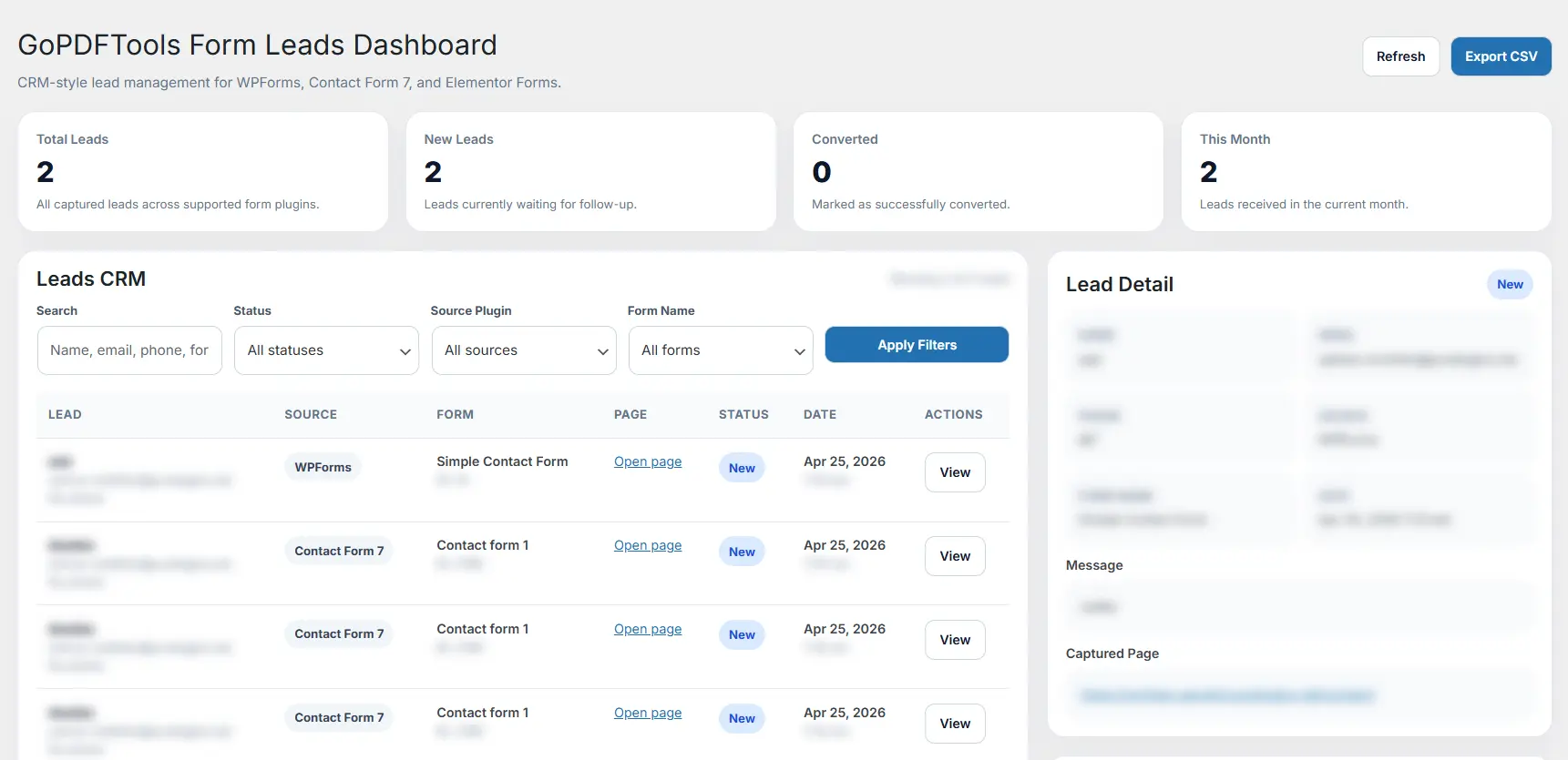 Screenshot 2 of GoPDFTools Form Leads Dashboard