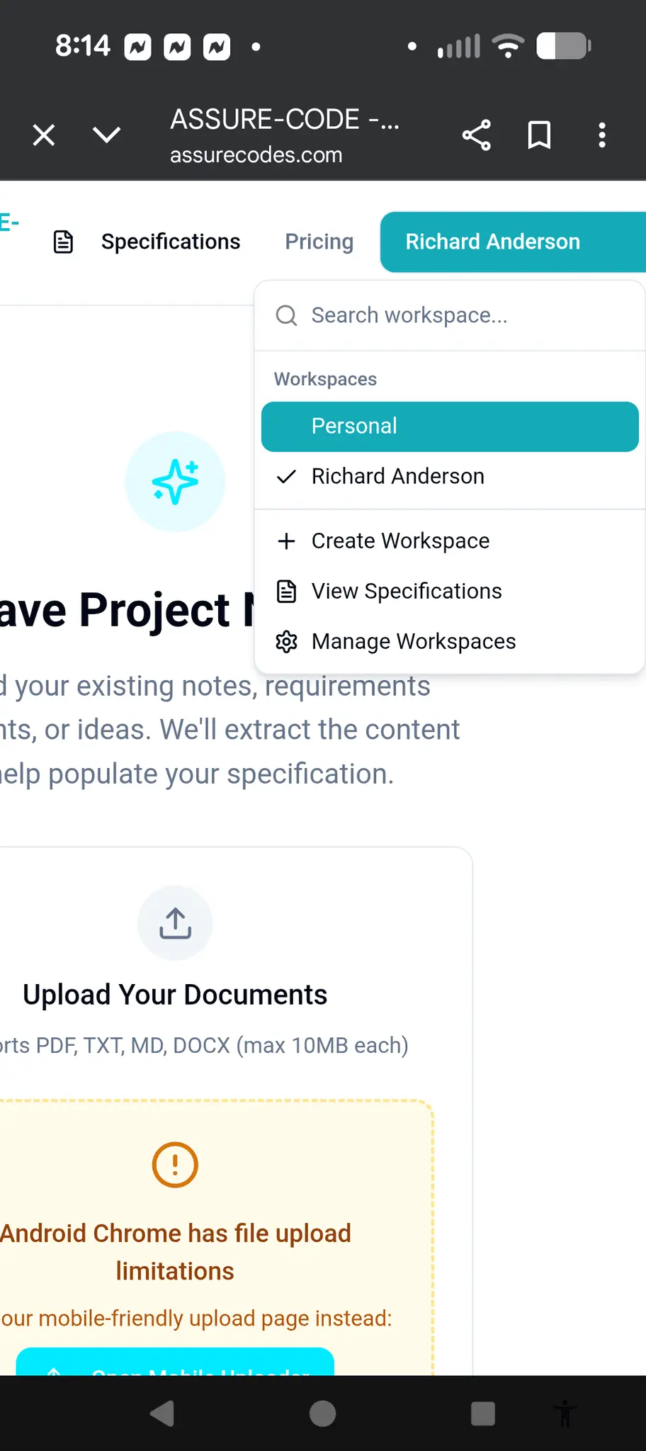 Screenshot 1 of ASSURE-CODE - Compliance Spec Assistant