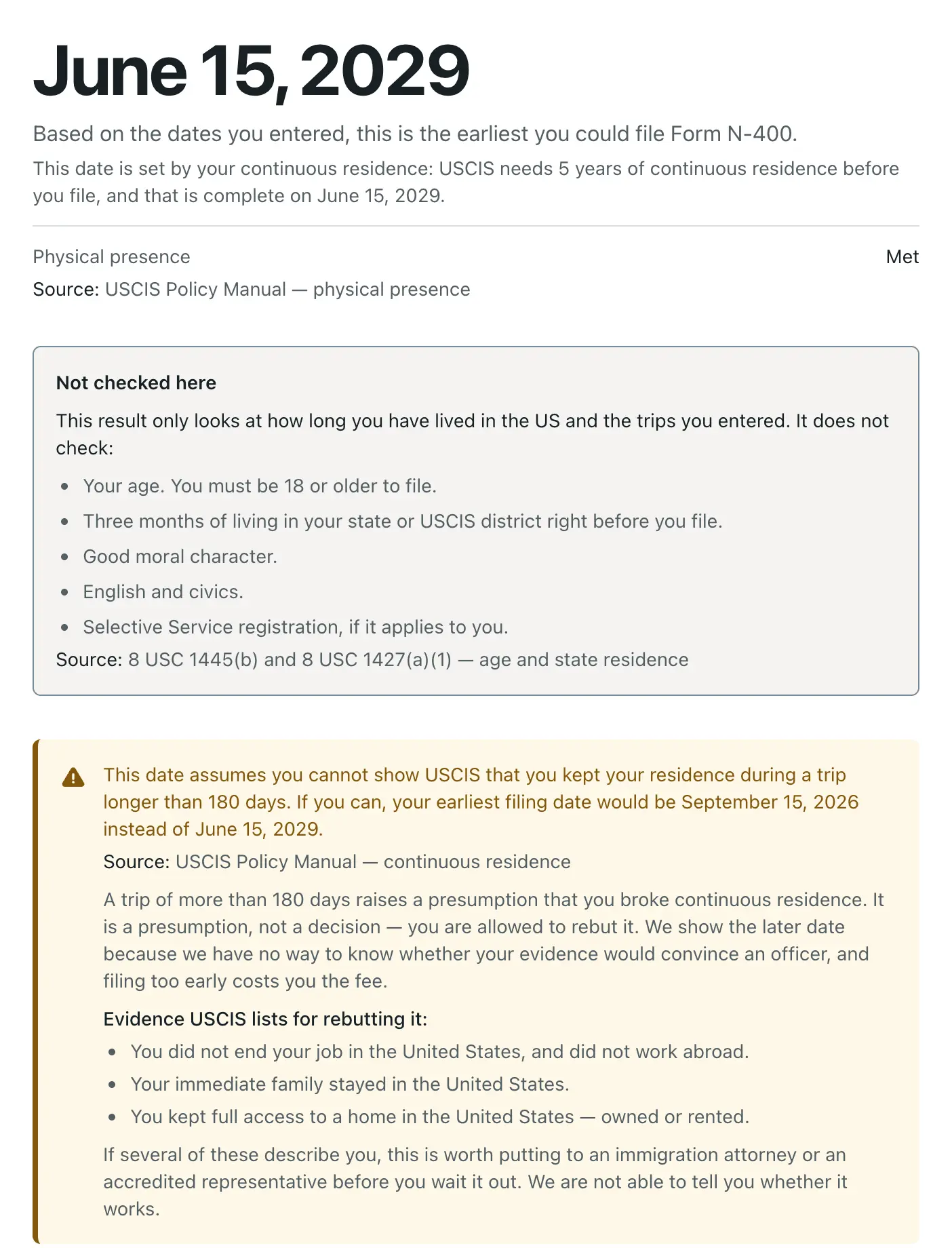 Screenshot 2 of N-400 Eligibility Calculator