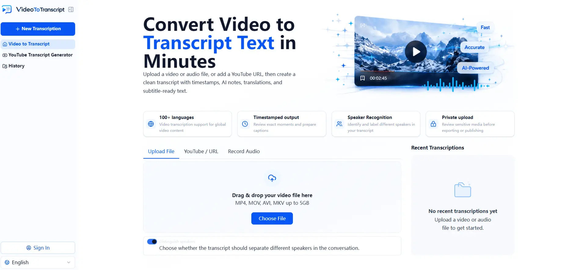 Screenshot 1 of VideoToTranscript