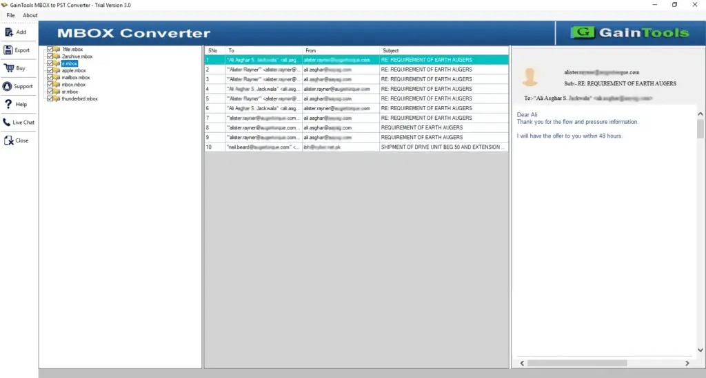 Screenshot 2 of GainTools MBOX to EMLX Converter