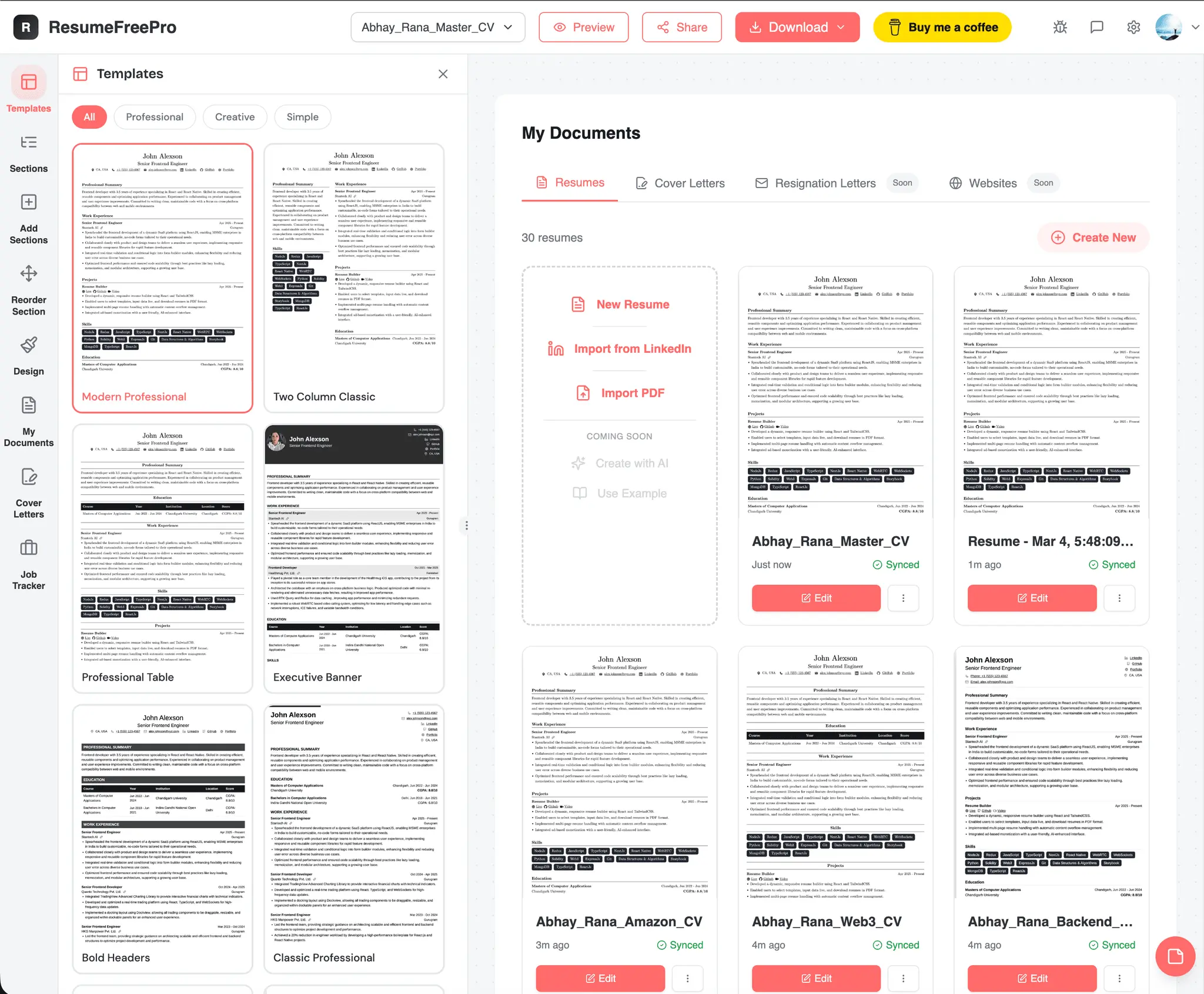 Screenshot 2 of ResumeFreePro