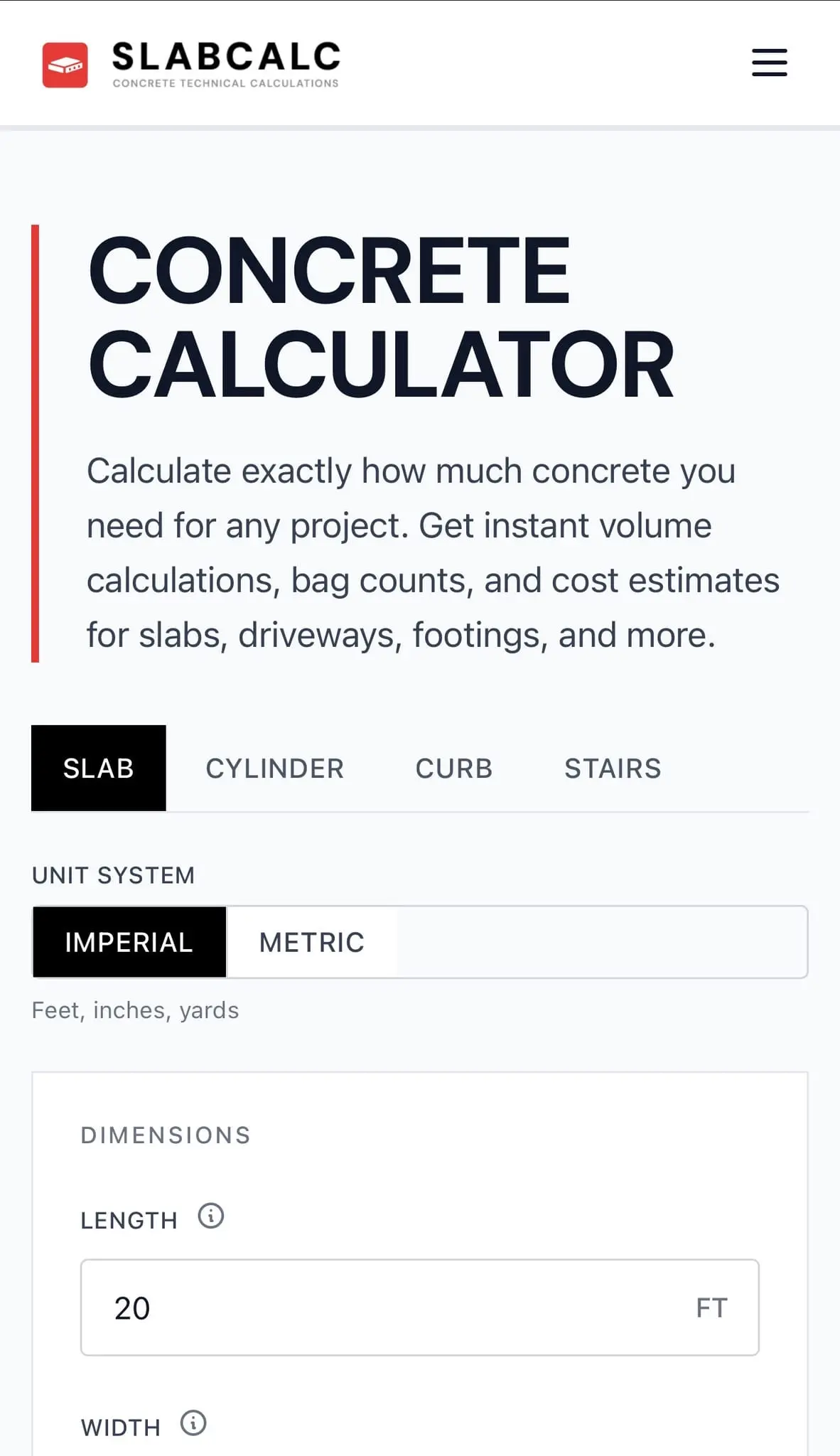 Screenshot 1 of SlabCalc