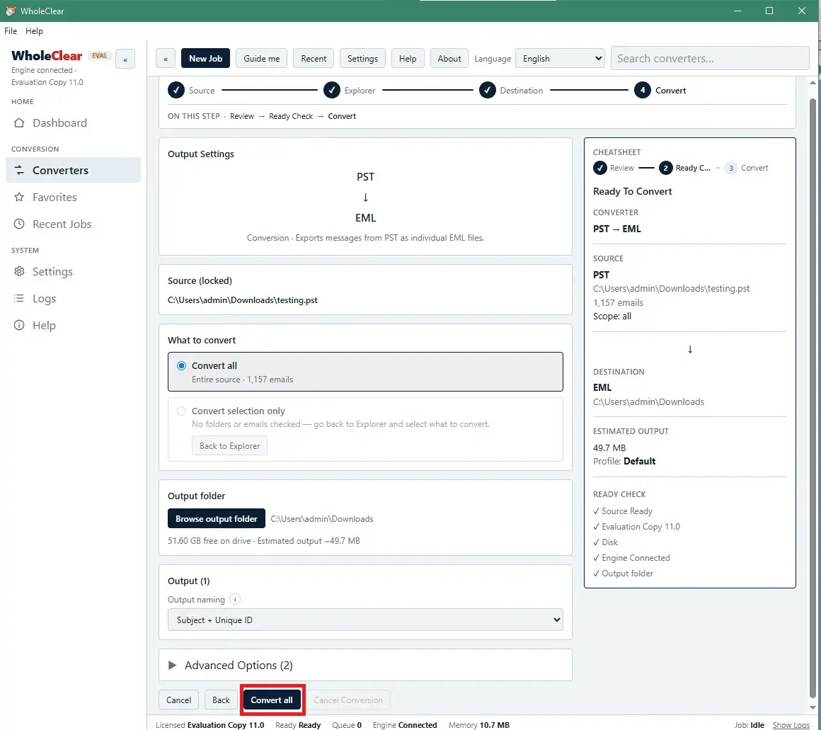 Screenshot 2 of WholeClear PST to EML Converter
