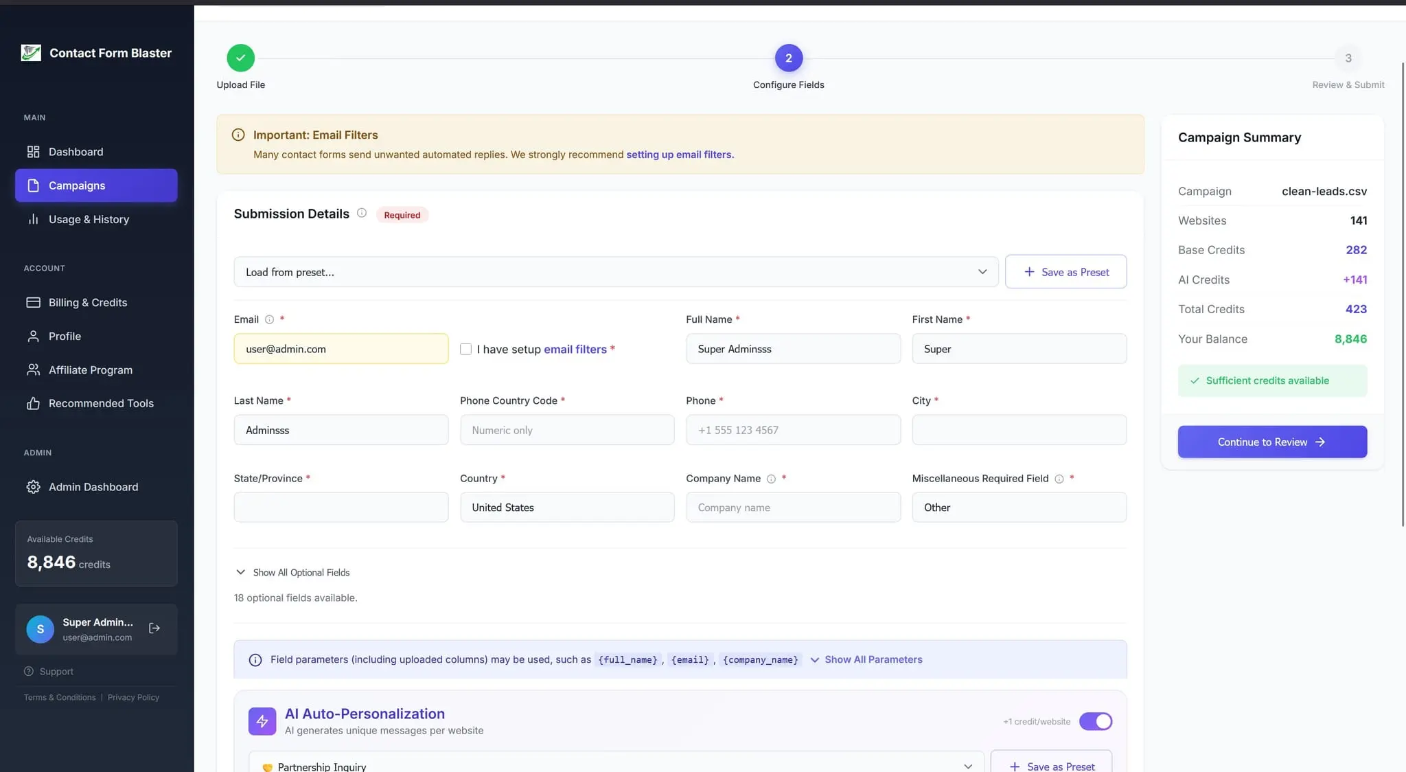 Screenshot 1 of Contact Form Blaster