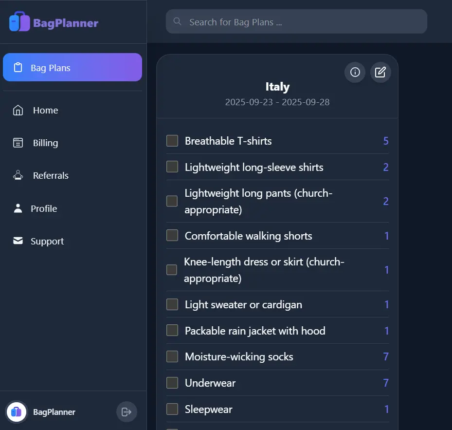 Screenshot 3 of BagPlanner