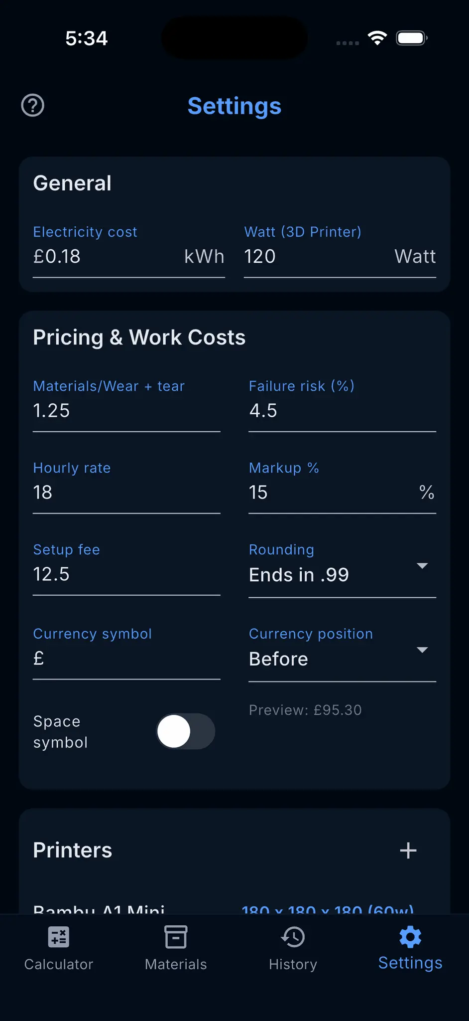 Screenshot 8 of 3D Print Cost Calculator