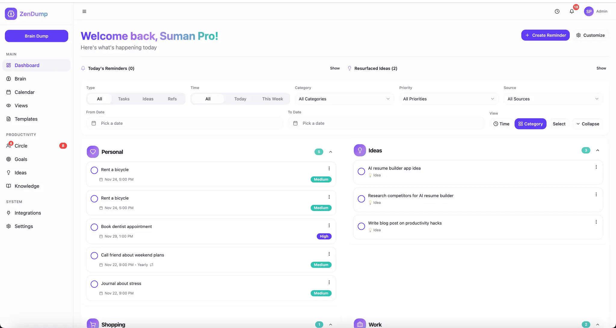 Screenshot 1 of ZenDump - Your AI-Powered Second Brain