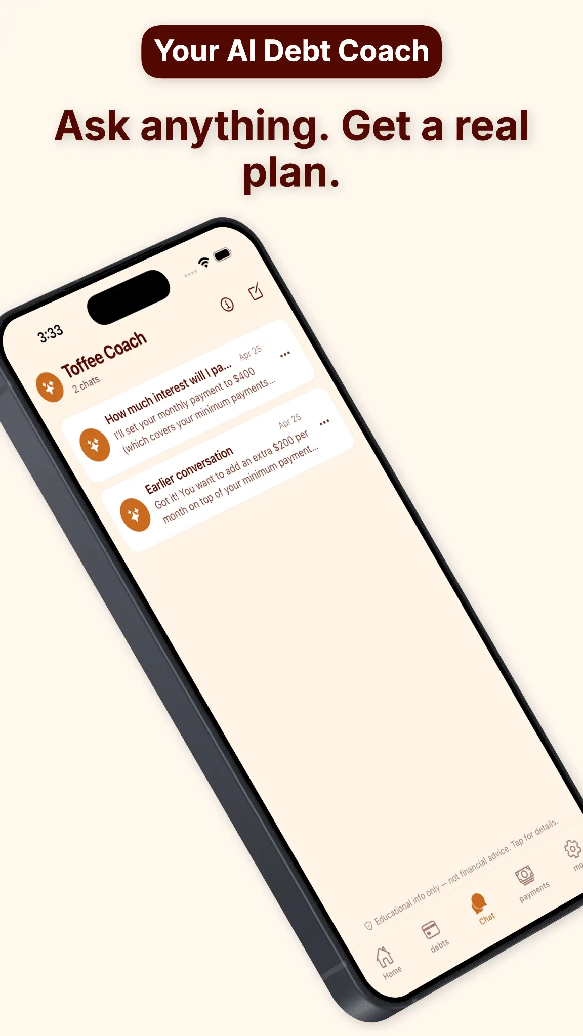 Screenshot 2 of Toffee: AI Debt Coach