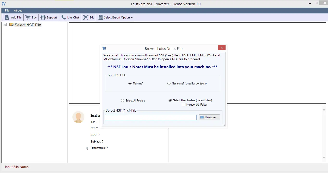 Screenshot 1 of TrustVare NSF to PST Converter