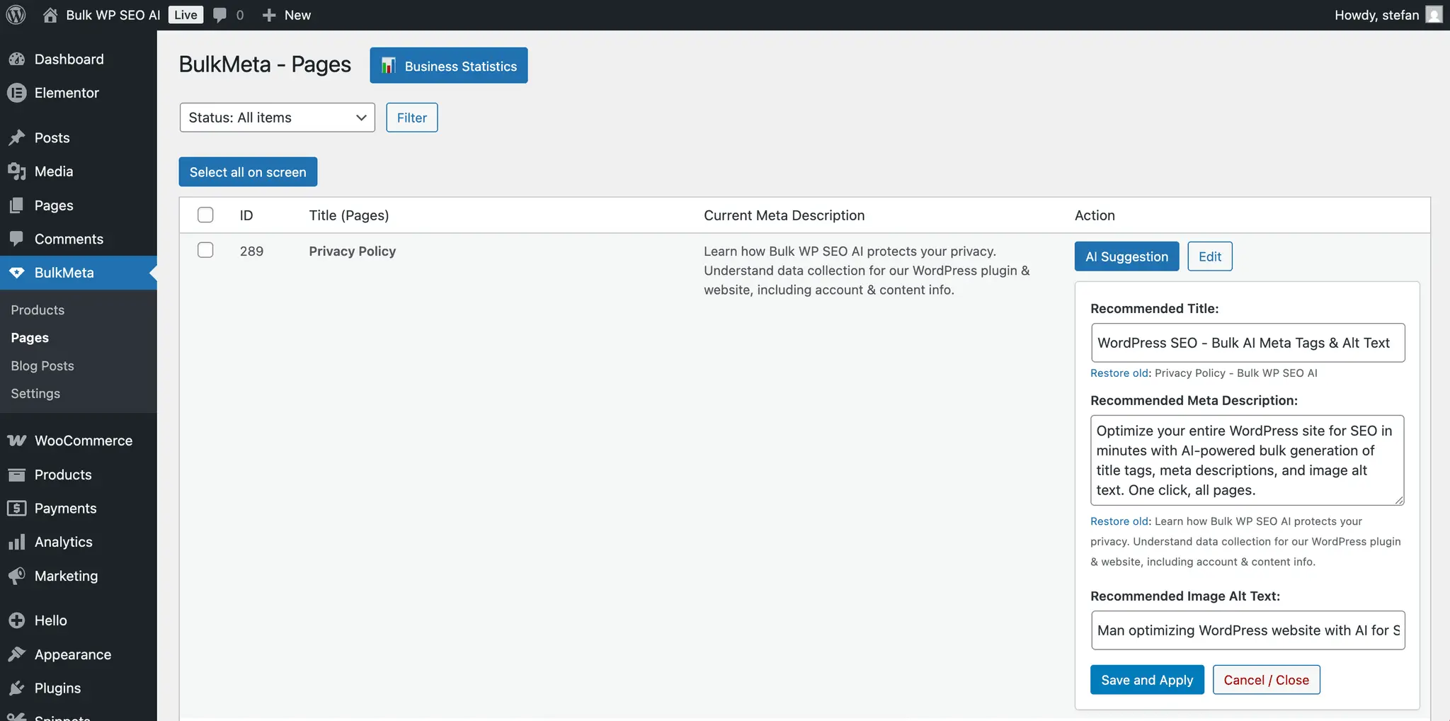 Screenshot 1 of WordPress SEO - AI Bulk Meta Tags
