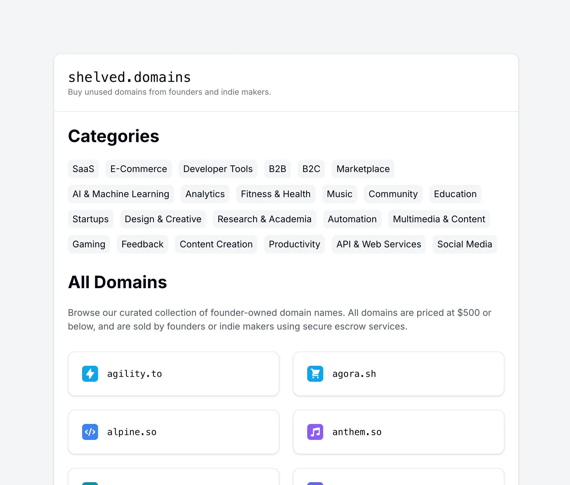 Screenshot 1 of Shelved Domains