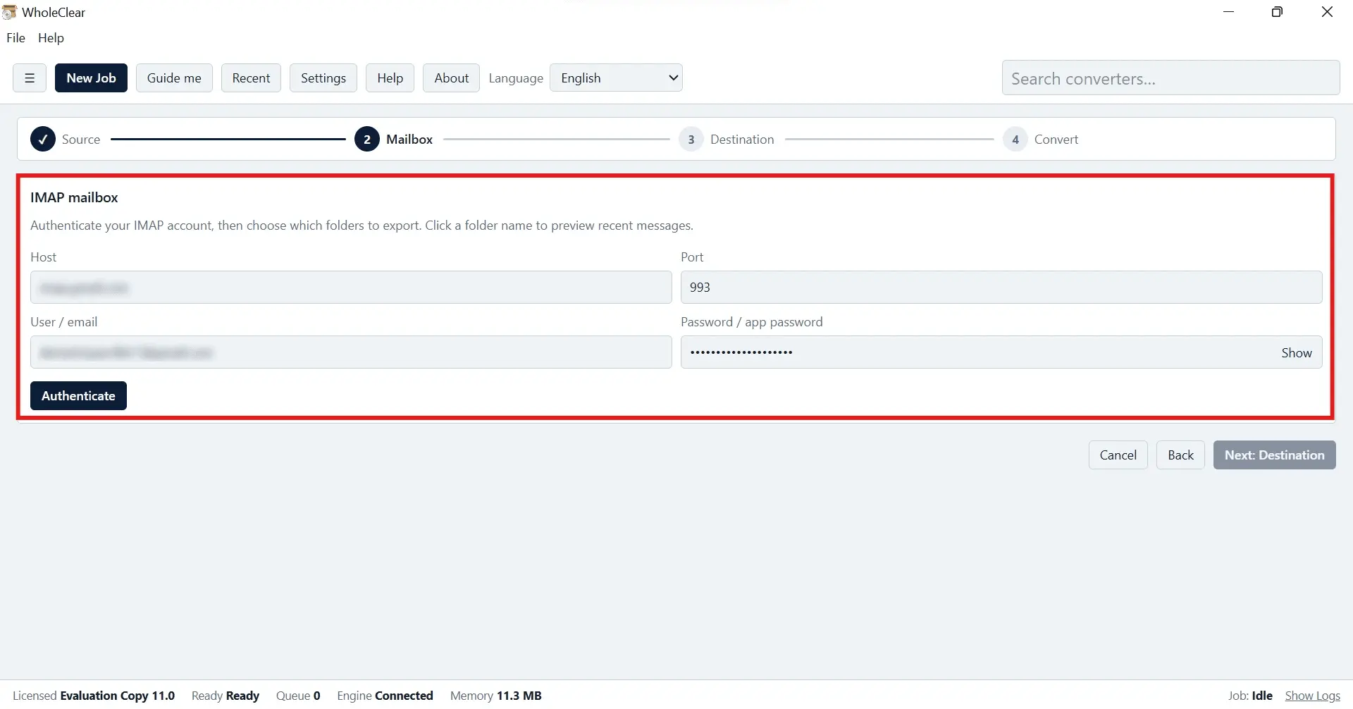 Screenshot 2 of WholeClear Webmail Backup Software