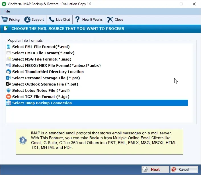 Screenshot 1 of ViceVersa IMAP Backup & Restore Software