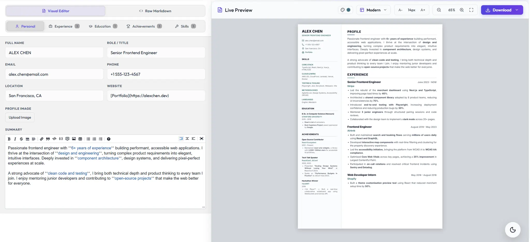 Screenshot 2 of Markdown Resume App
