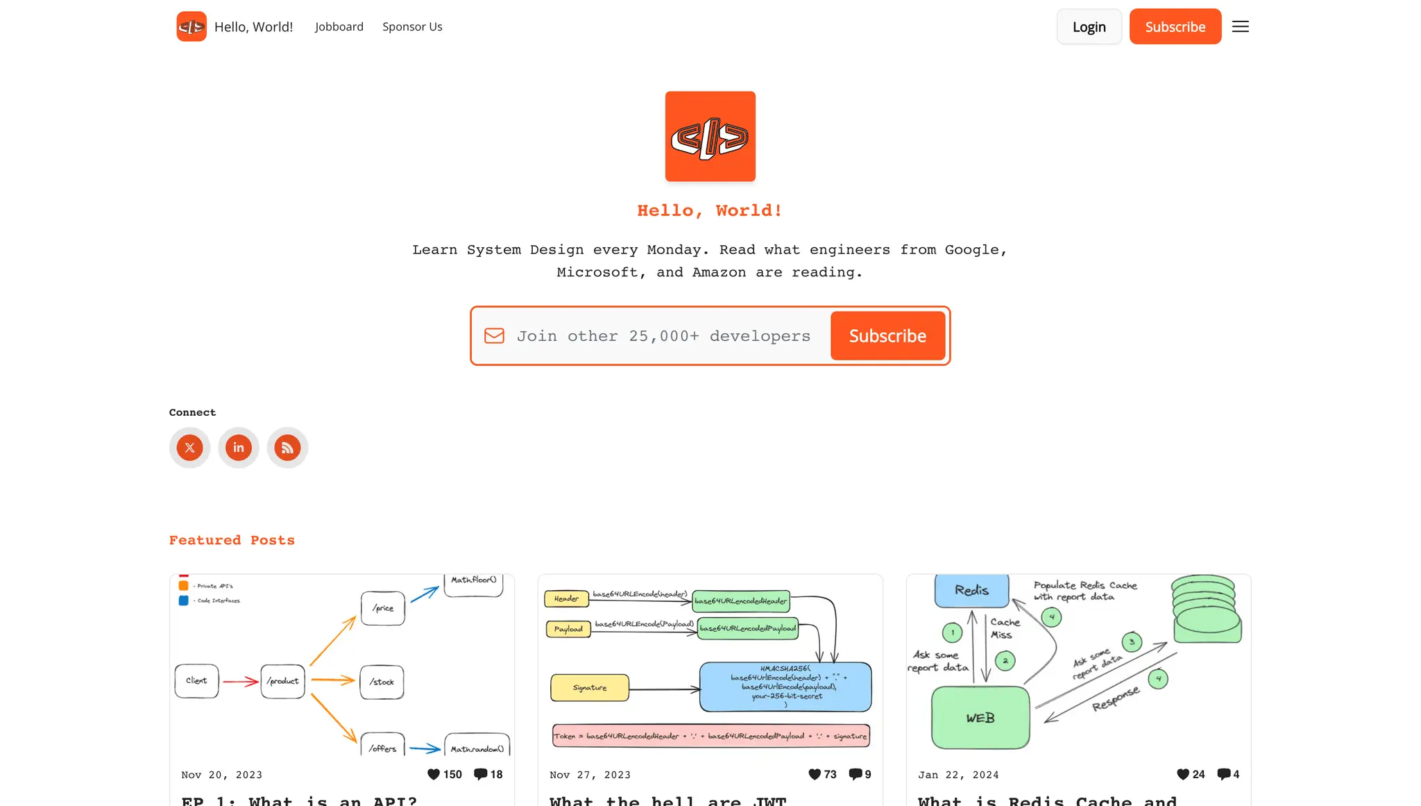 Screenshot 1 of Hello, World! System Design Newsletter