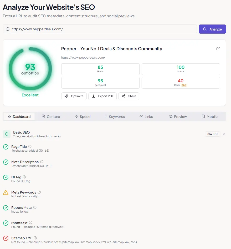 Screenshot 3 of yaSEO - Website Analyzer