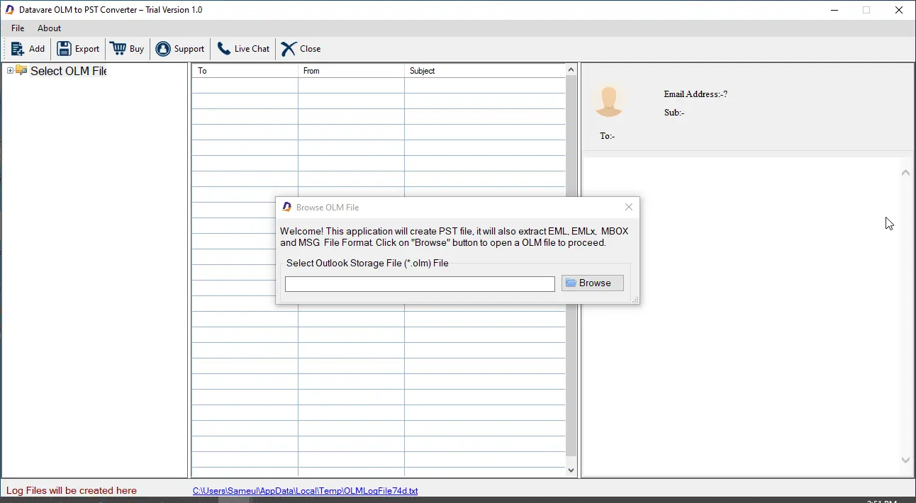 Screenshot 1 of DataVare OLM to PST Converter