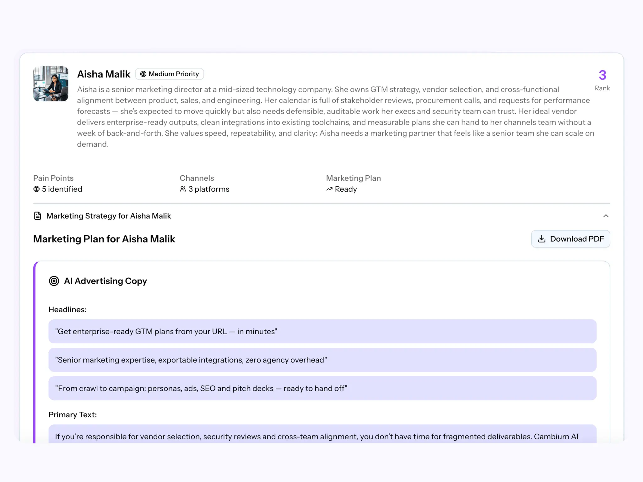 Screenshot 1 of Cambium AI Marketing