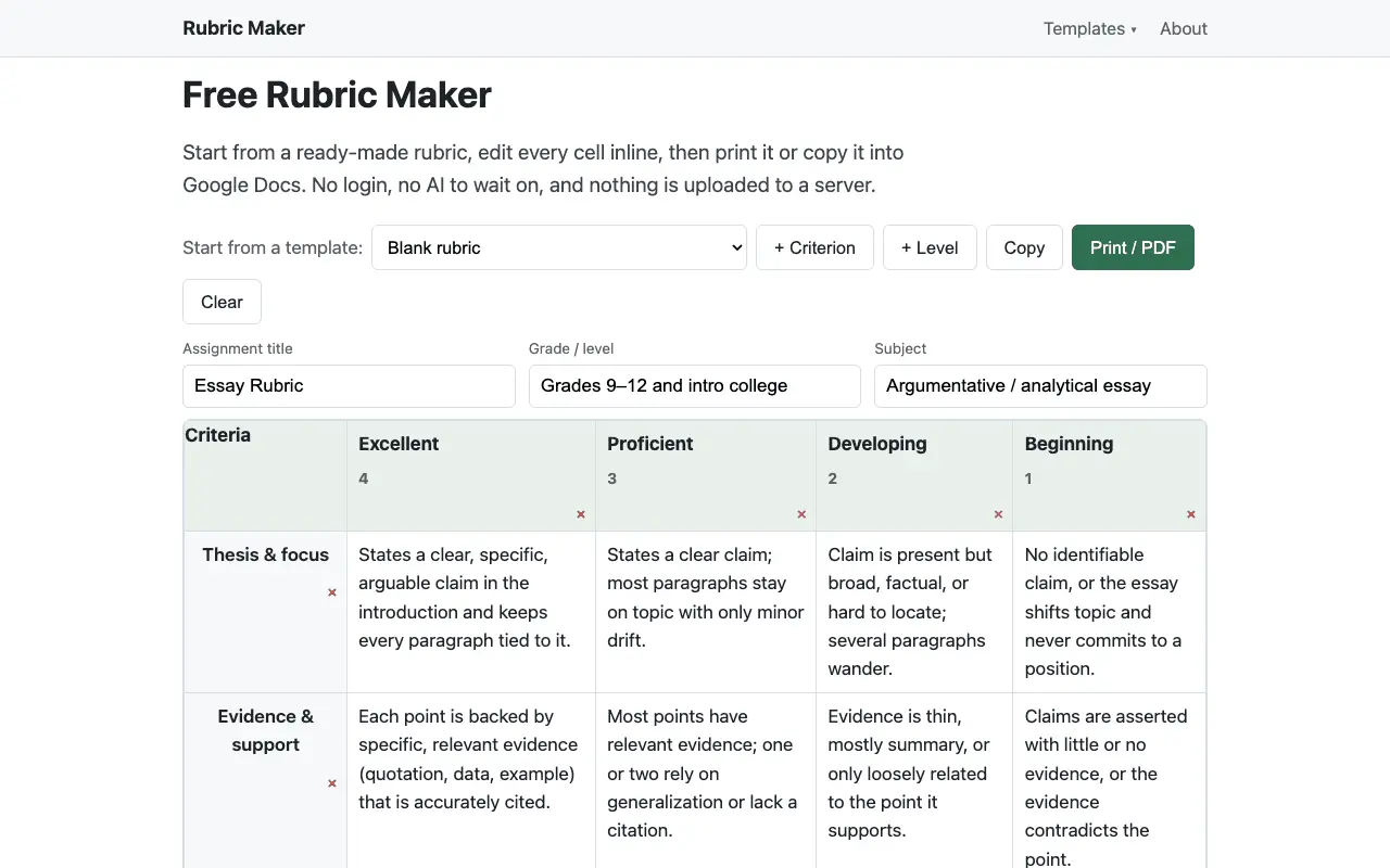 Screenshot 1 of Rubric Maker