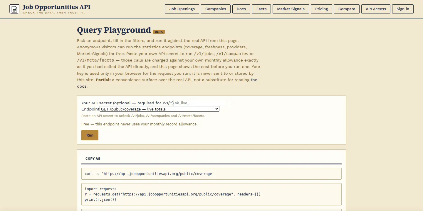 Screenshot 2 of Job Opportunities API (JOA)