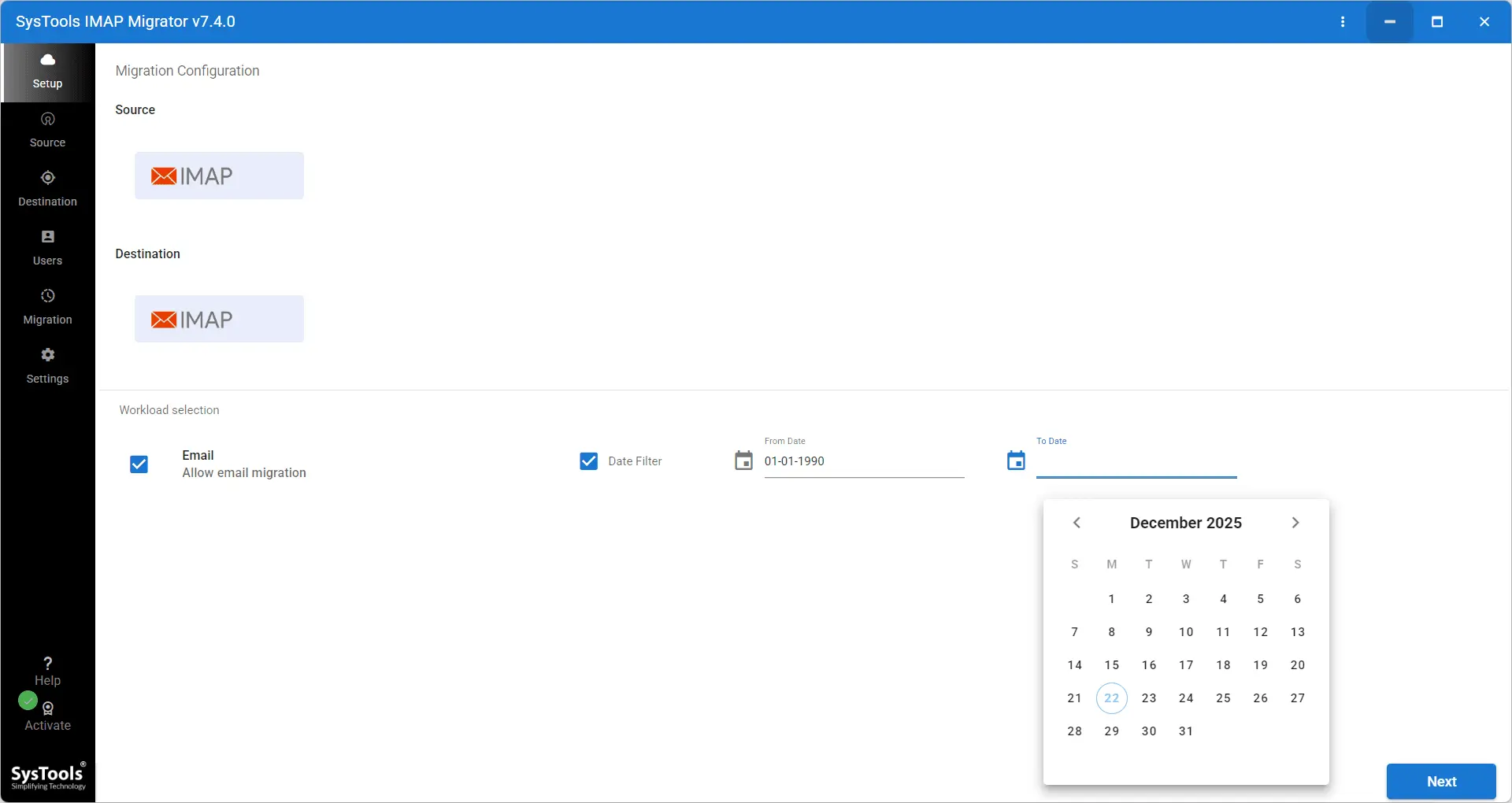 Screenshot 1 of SysTools IMAP Migration Tool