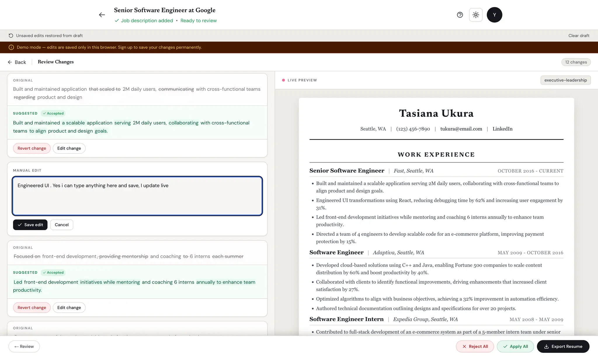 Screenshot 4 of MirrorCV AI Resume Optimizer