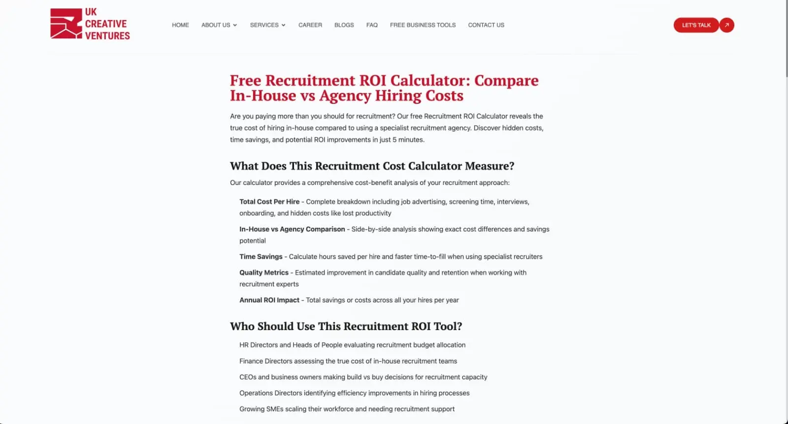 Screenshot 1 of Recruitment ROI Calculator