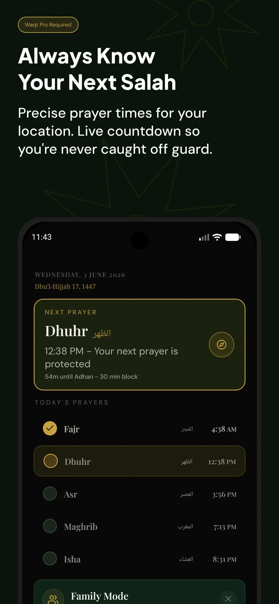Screenshot 1 of Waqt: Prayer time & Focus