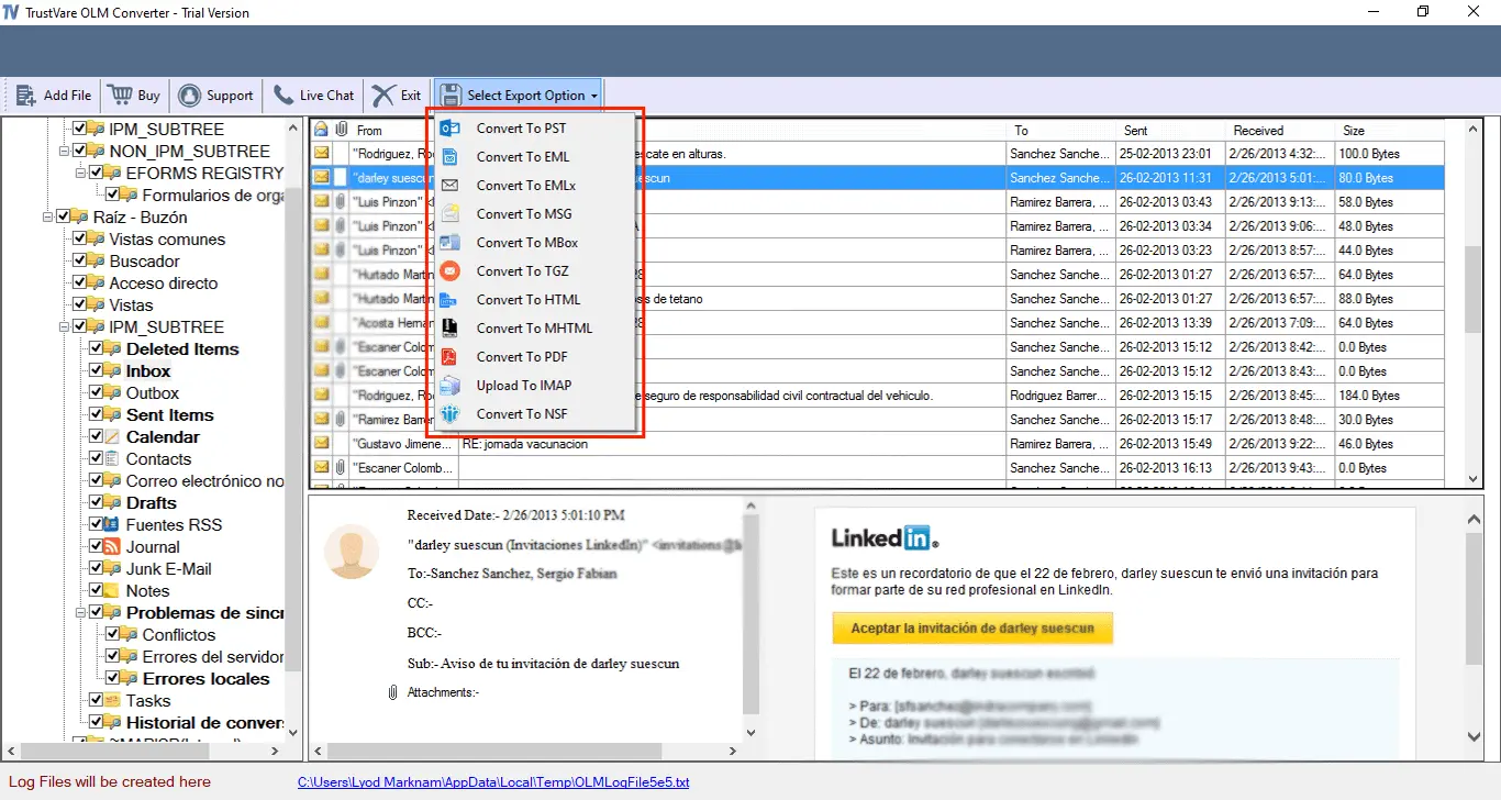 Screenshot 3 of TrustVare OLM to PST Converter