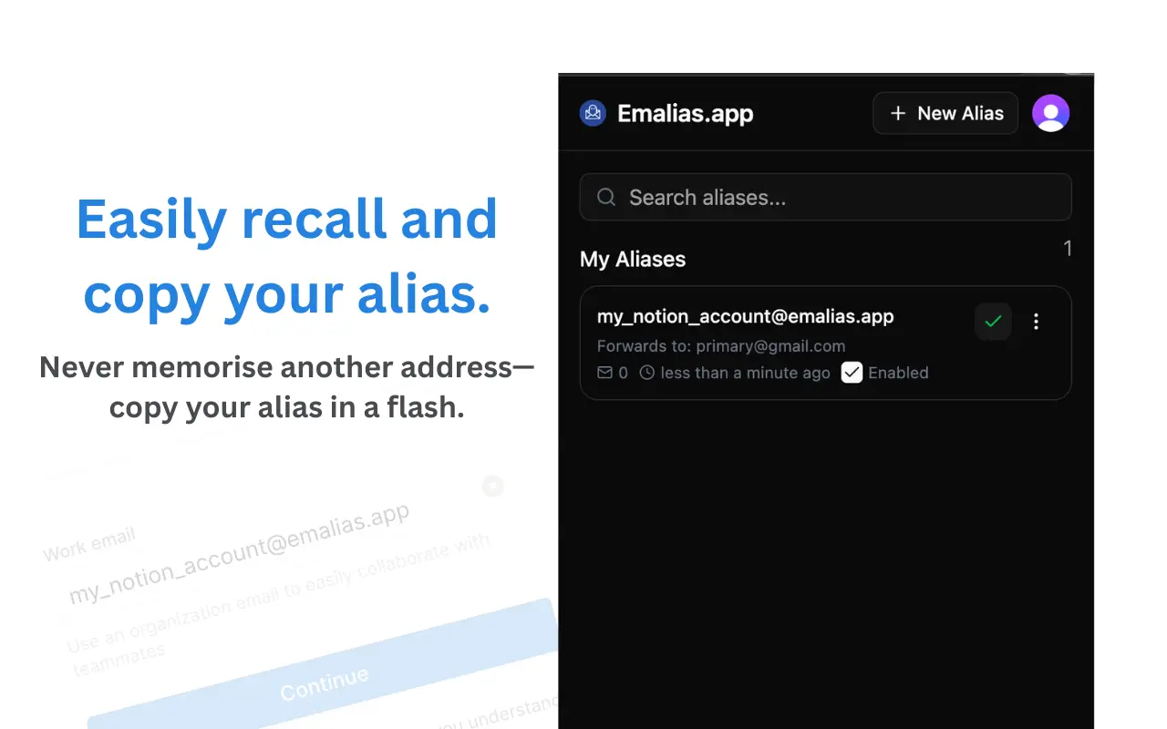Screenshot 1 of emalias.app