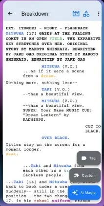 Screenshot 1 of AI Script Breakdown Software| Studiovity